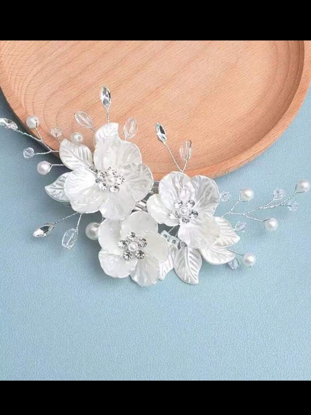 Silver Floral Hair Pin with Pearls and Crystals - Women Accessories